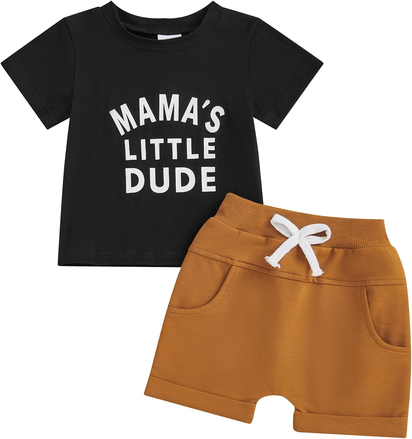 Toddler Baby Boy Summer Clothes Funny Letter T Shirt Elastic Waist Pockets Shorts Set 2 Piece Outfit