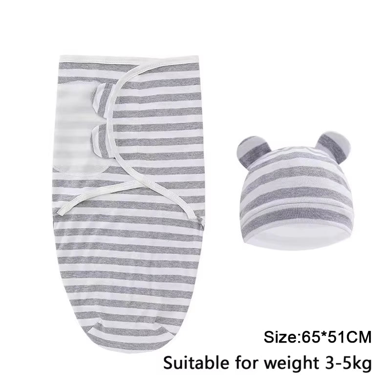 Baby Blanket Hat Set Cartoon Printed Cotton Newborn Swaddle Adjustable Infant Sleeping Swaddle Wraps All Seasons 0-6 Months