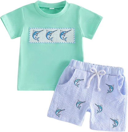 Toddler Baby Boy Summer Clothes Funny Letter T Shirt Elastic Waist Pockets Shorts Set 2 Piece Outfit