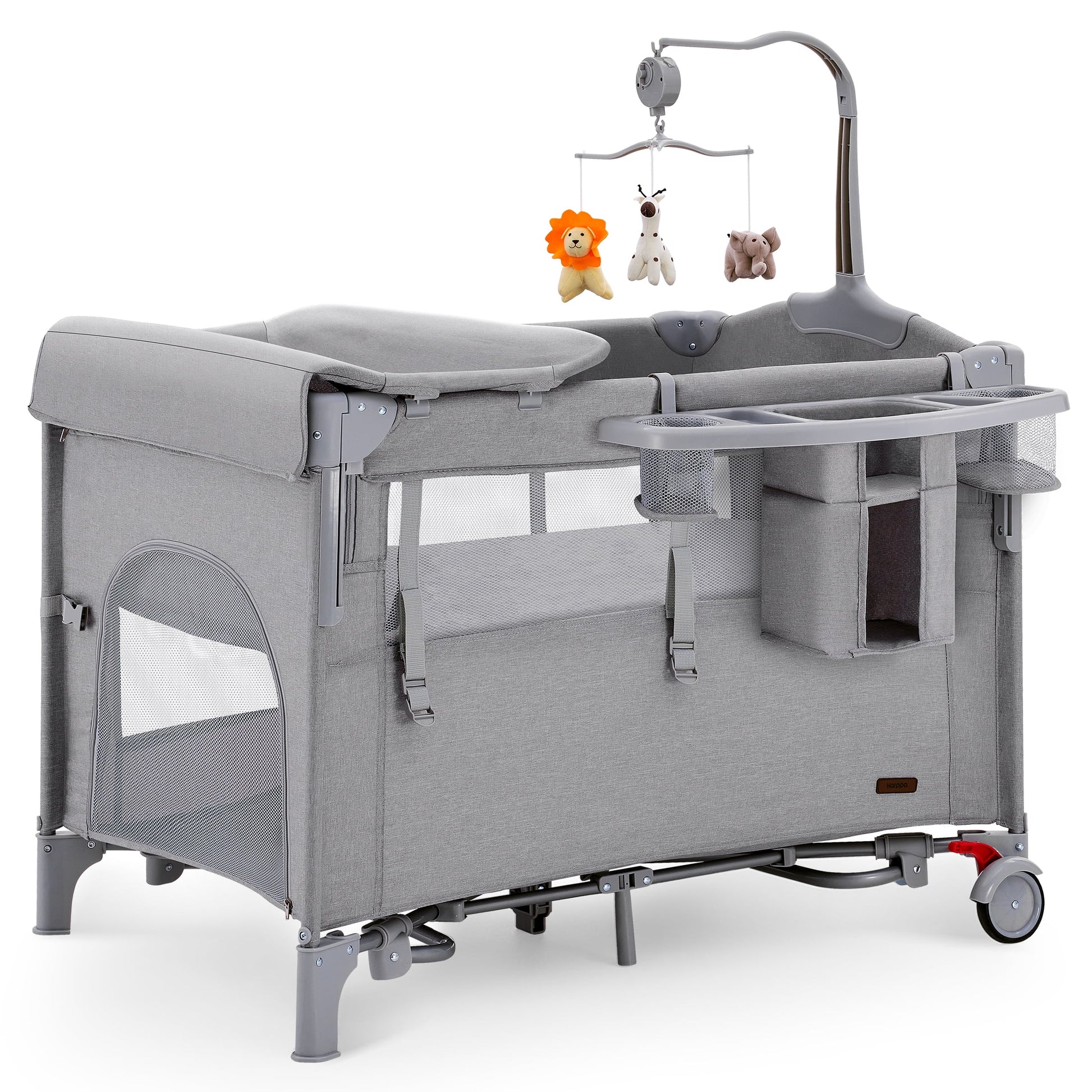 5 in 1 Portable Playard and Bassinet Bedside Sleeper for Newborn to Toddler, Unisex, Gray