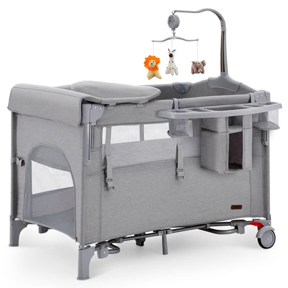 5 in 1 Portable Playard and Bassinet Bedside Sleeper for Newborn to Toddler, Unisex, Gray