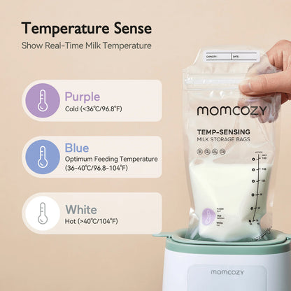 Baby Bottle Warmer, 6-In-1 Smart Temperature Control, Fast Baby Food Heater, Steam Sterilizer &  Breastmilk Storage Bags, Temp-Sensing Discoloration Milk Storage Bags, 180Ml/120 Count