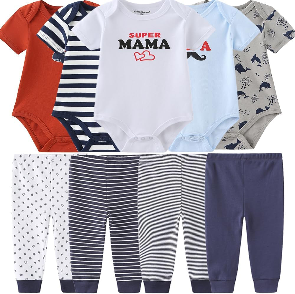 Baby Layette Set Baby Boys' 9-Piece Bodysuits Pants Set Toddler Girl Boy Unisex Baby Gift Sets