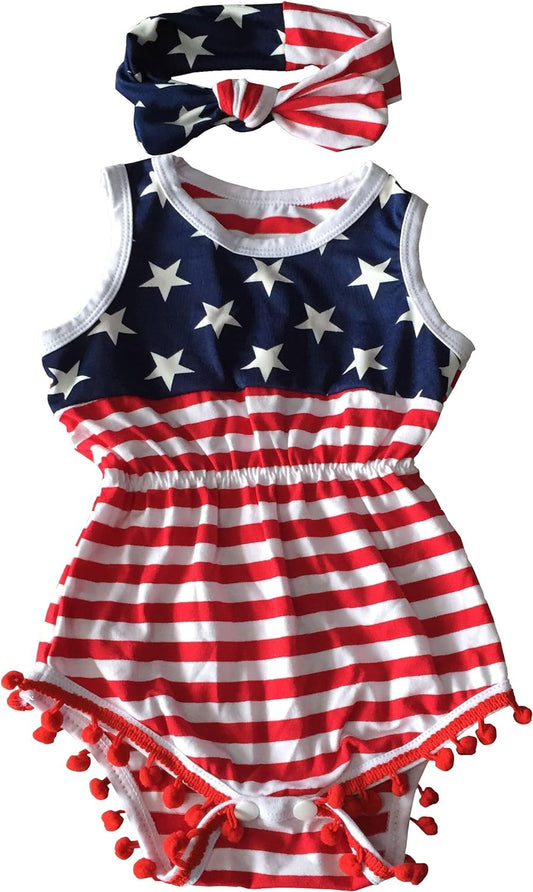 The Tiny Pals Independence Day Tassel Romper Set