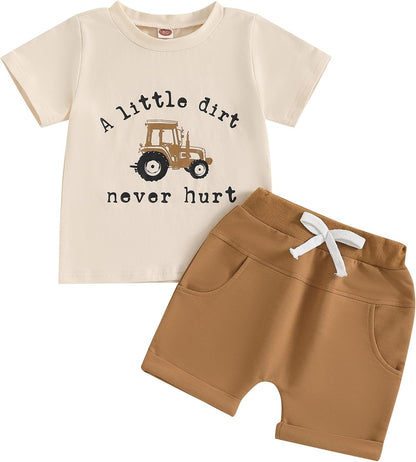 Toddler Baby Boy Summer Clothes Funny Letter T Shirt Elastic Waist Pockets Shorts Set 2 Piece Outfit