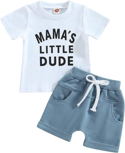 Toddler Baby Boy Summer Clothes Funny Letter T Shirt Elastic Waist Pockets Shorts Set 2 Piece Outfit