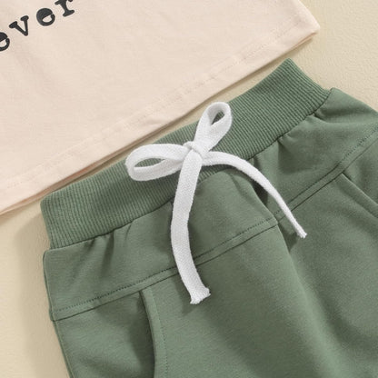 Toddler Baby Boy Summer Clothes Funny Letter T Shirt Elastic Waist Pockets Shorts Set 2 Piece Outfit