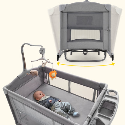 5 in 1 Portable Playard and Bassinet Bedside Sleeper for Newborn to Toddler, Unisex, Gray