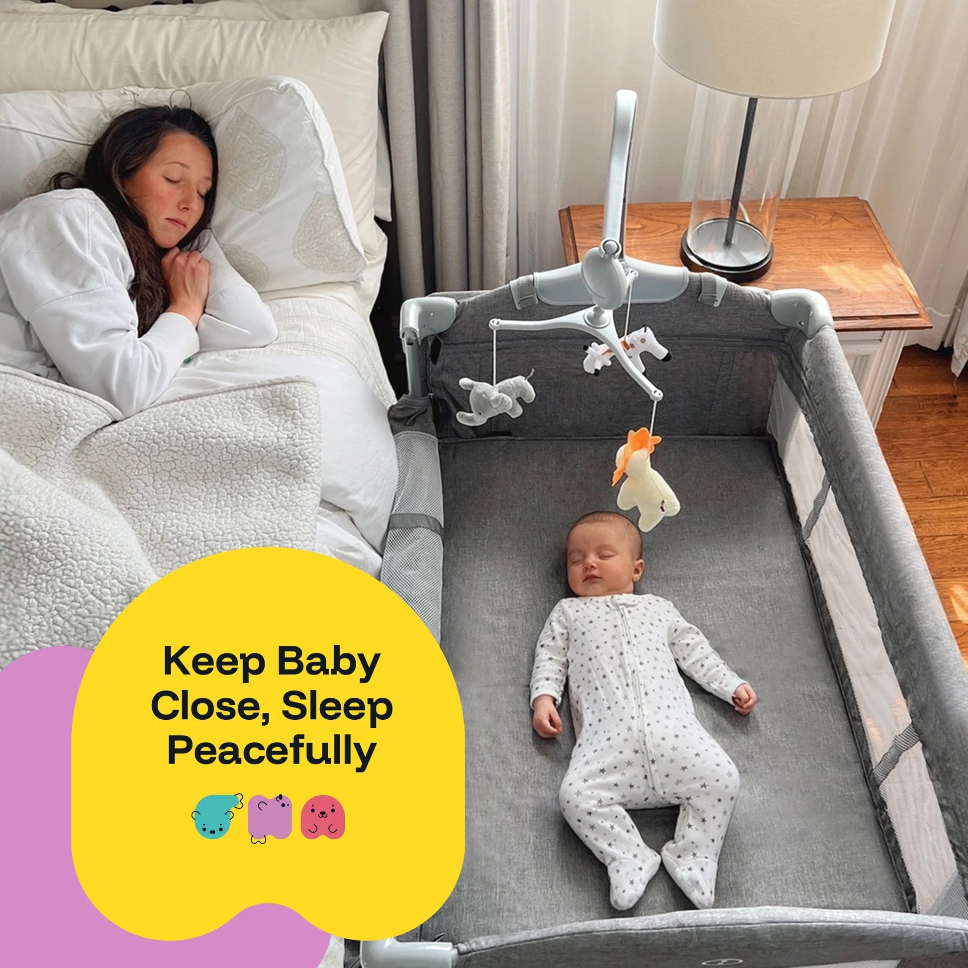 5 in 1 Portable Playard and Bassinet Bedside Sleeper for Newborn to Toddler, Unisex, Gray