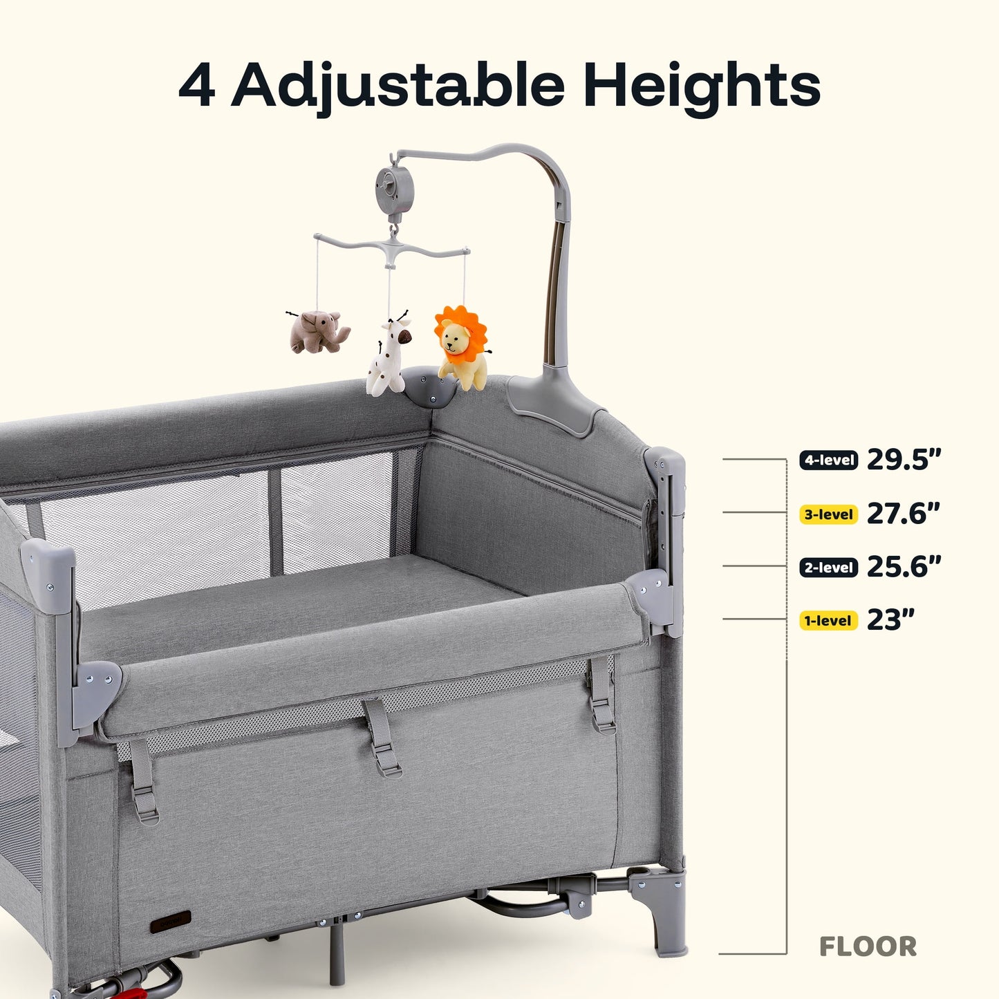 5 in 1 Portable Playard and Bassinet Bedside Sleeper for Newborn to Toddler, Unisex, Gray