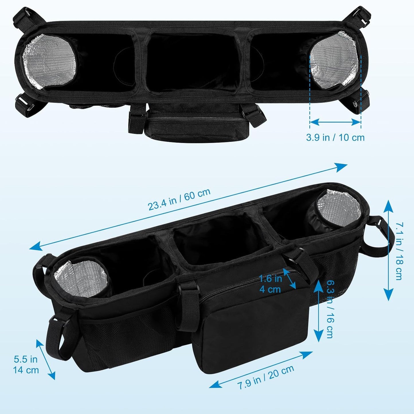Double Stroller Organizer for Bob Duallie and Baby Jogger City Mini GT2, Double Baby Stroller Caddy Bag Organizer Accessories