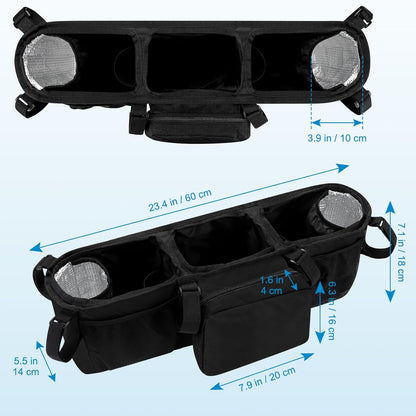 Double Stroller Organizer for Bob Duallie and Baby Jogger City Mini GT2, Double Baby Stroller Caddy Bag Organizer Accessories