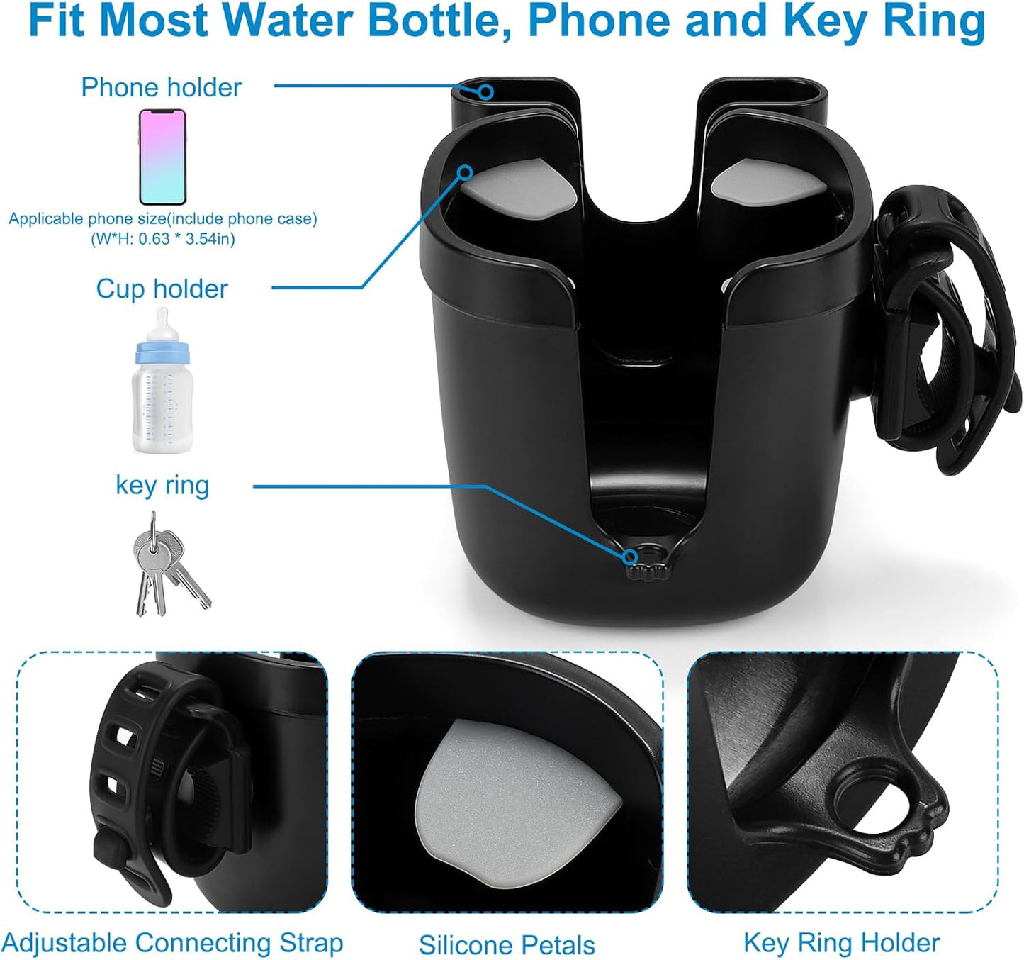 Stroller Cup Holder, Bike Cup Holder, Universal Cup Phone Holder for Uppababy Nuna Doona Strollers, Cup Holder for Stroller, Bike, Wheelchair, Walker
