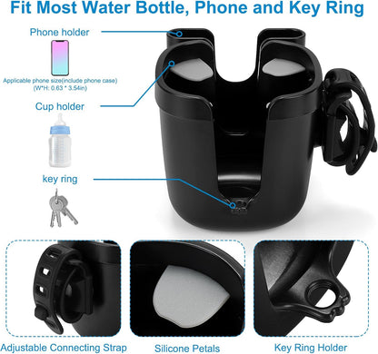 Stroller Cup Holder, Bike Cup Holder, Universal Cup Phone Holder for Uppababy Nuna Doona Strollers, Cup Holder for Stroller, Bike, Wheelchair, Walker