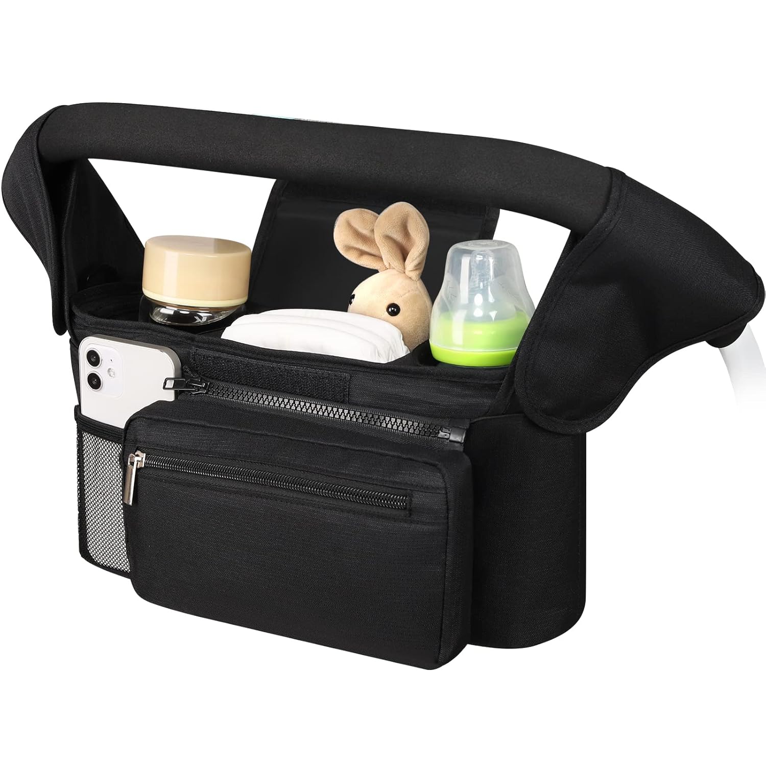 Double Stroller Organizer for Bob Duallie and Baby Jogger City Mini GT2, Double Baby Stroller Caddy Bag Organizer Accessories
