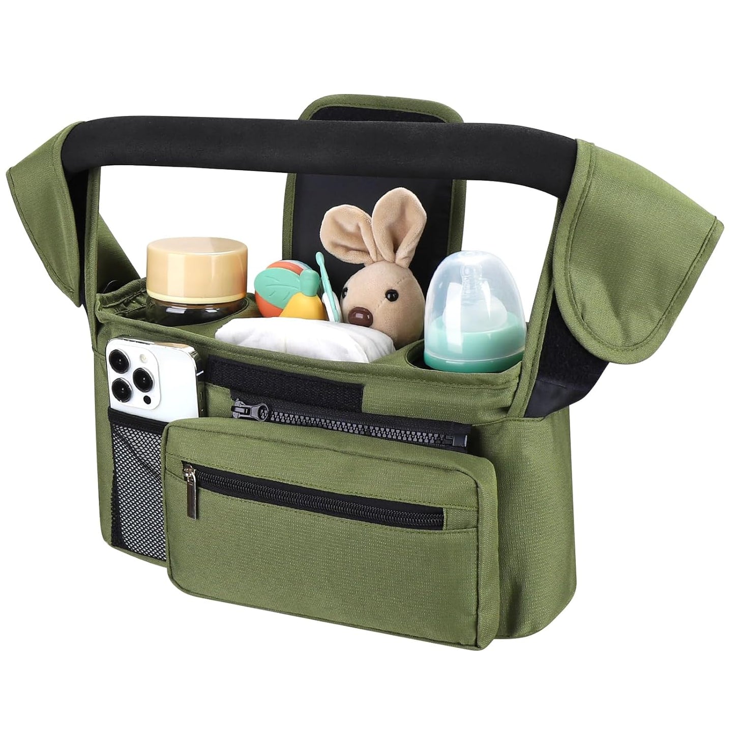 Double Stroller Organizer for Bob Duallie and Baby Jogger City Mini GT2, Double Baby Stroller Caddy Bag Organizer Accessories