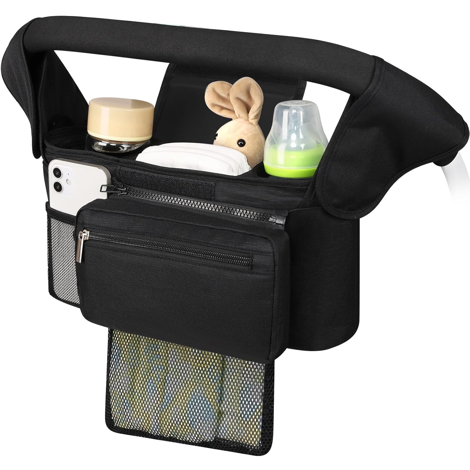 Double Stroller Organizer for Bob Duallie and Baby Jogger City Mini GT2, Double Baby Stroller Caddy Bag Organizer Accessories