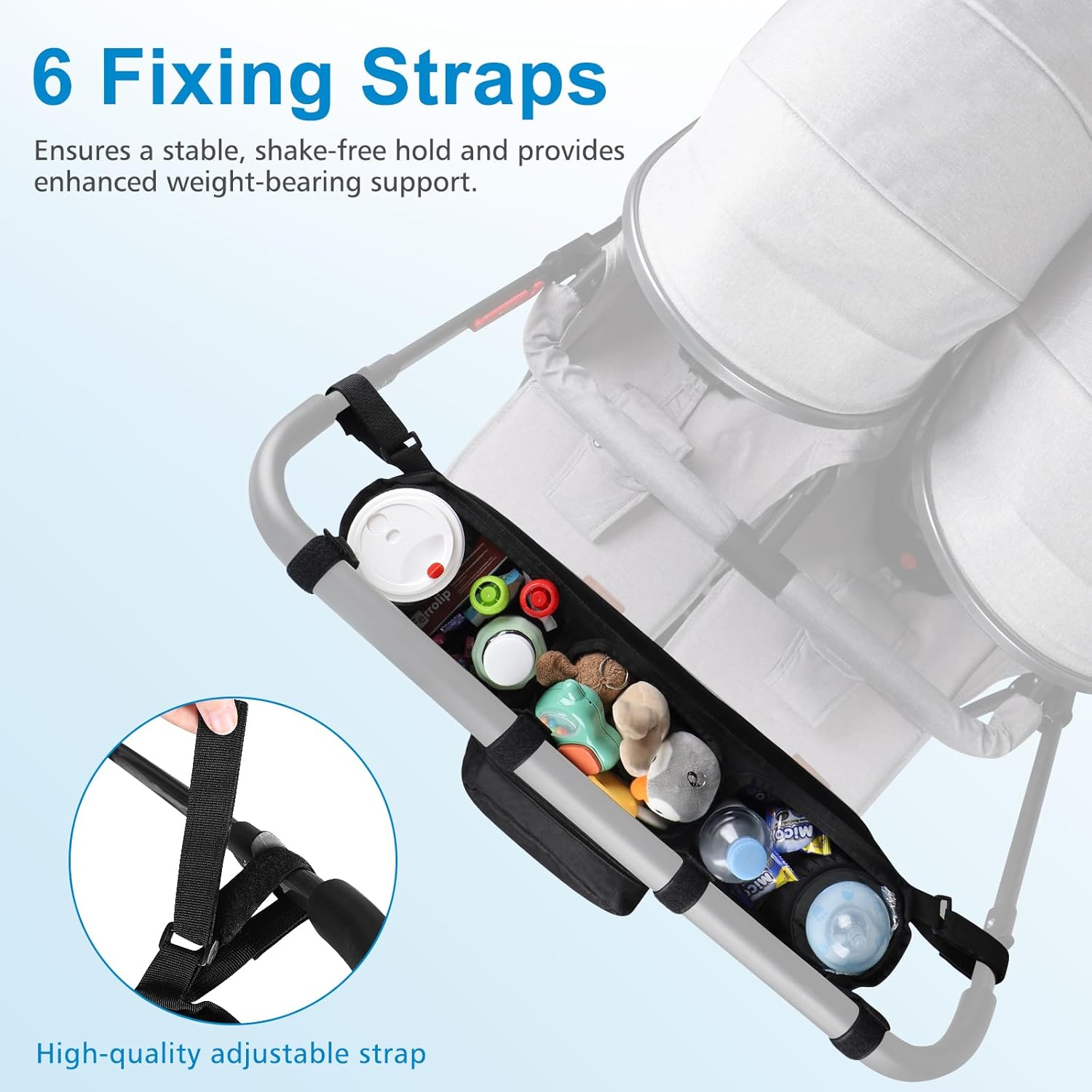 Double Stroller Organizer for Bob Duallie and Baby Jogger City Mini GT2, Double Baby Stroller Caddy Bag Organizer Accessories