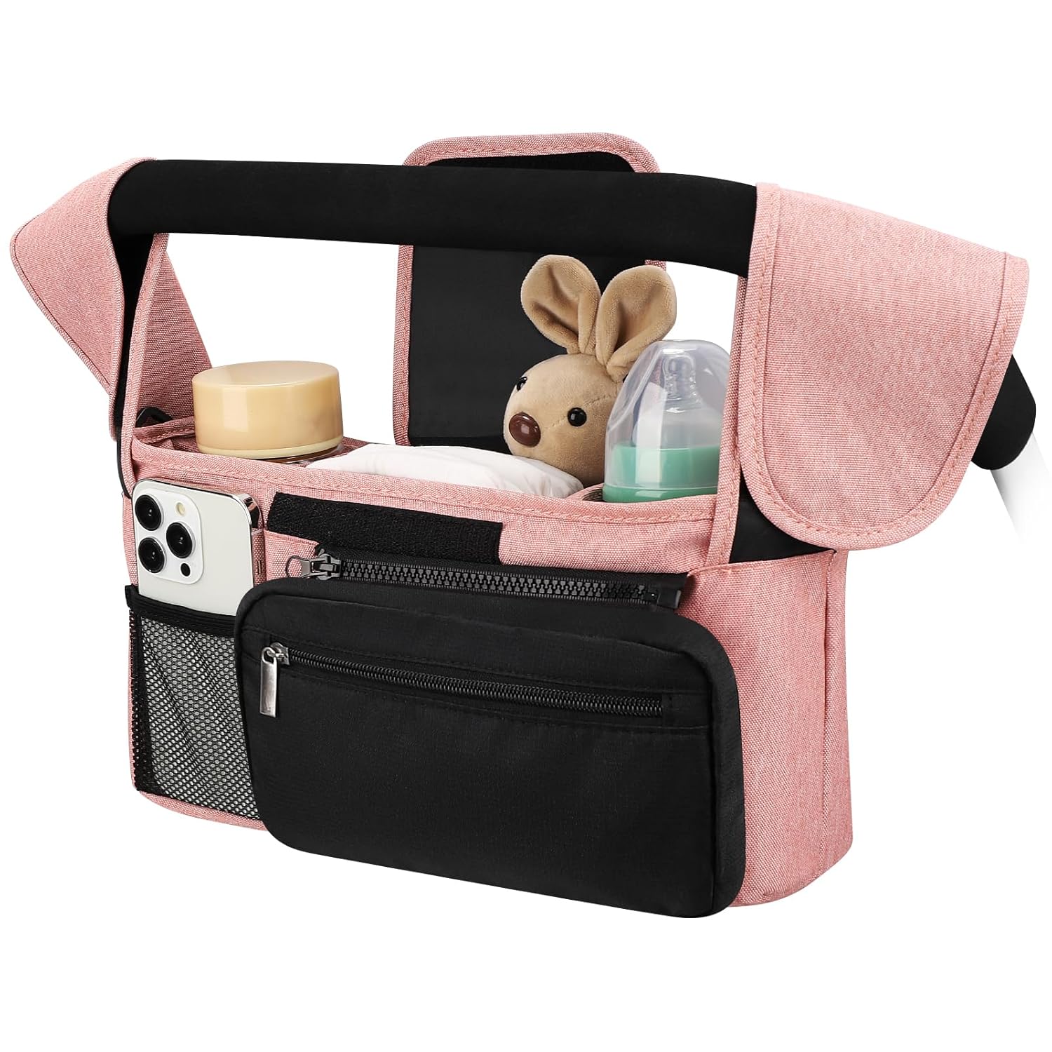 Double Stroller Organizer for Bob Duallie and Baby Jogger City Mini GT2, Double Baby Stroller Caddy Bag Organizer Accessories