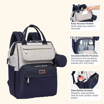 Diaper Bag Backpack, Spacious & Stylish Nappy Organizer, Stone Gray & Blue, 1 Pc