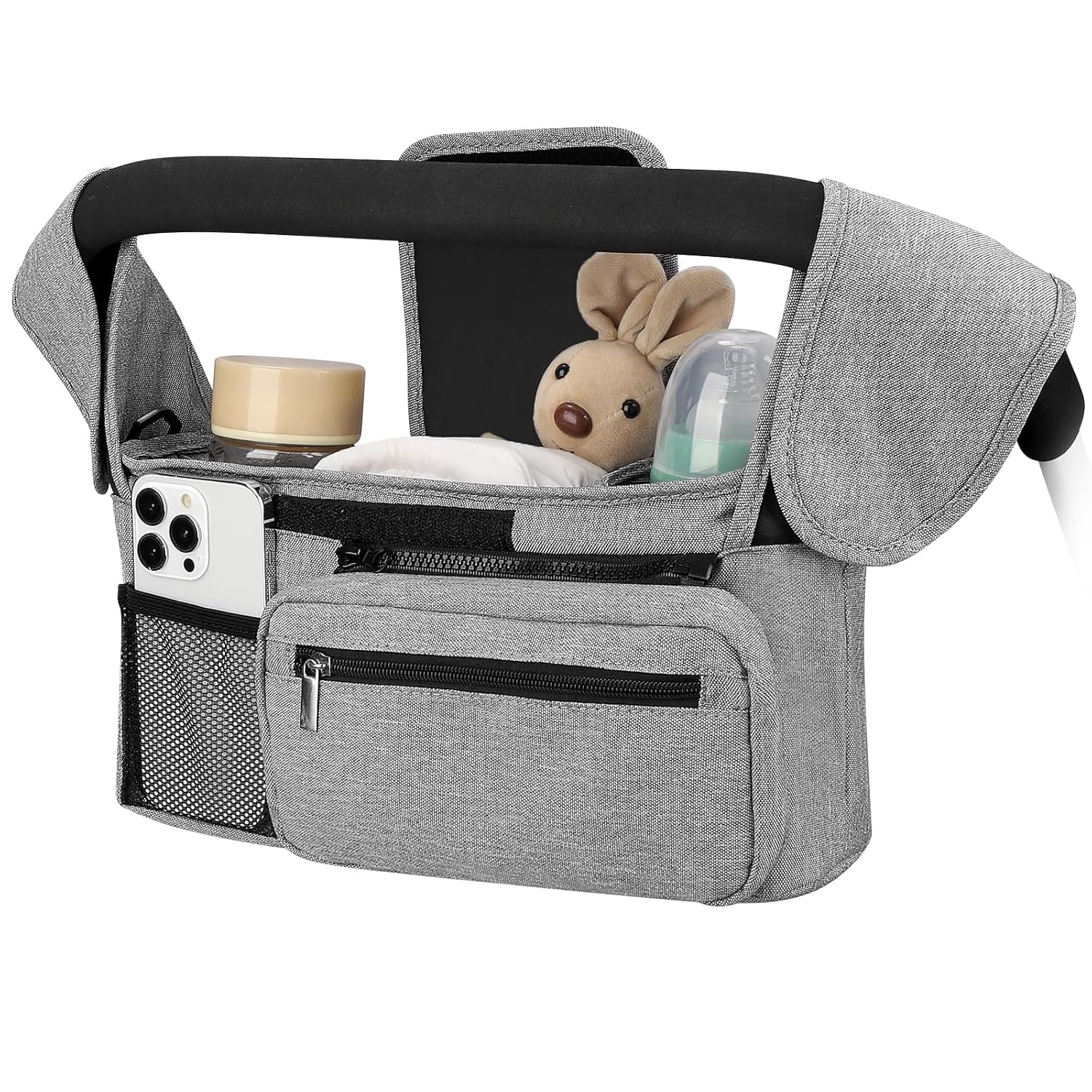 Double Stroller Organizer for Bob Duallie and Baby Jogger City Mini GT2, Double Baby Stroller Caddy Bag Organizer Accessories