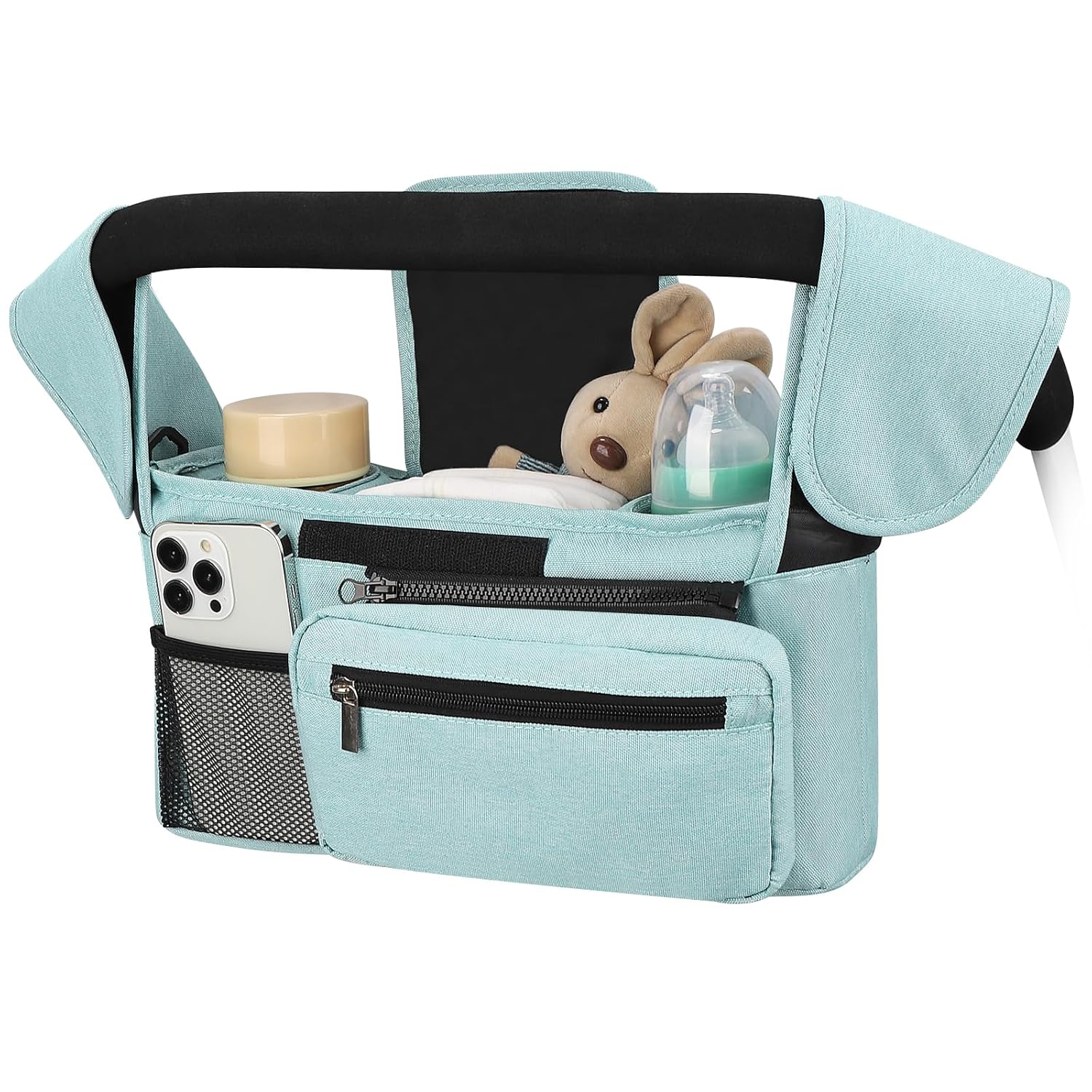 Double Stroller Organizer for Bob Duallie and Baby Jogger City Mini GT2, Double Baby Stroller Caddy Bag Organizer Accessories
