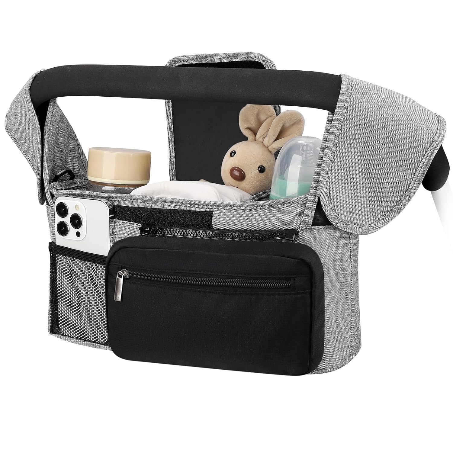 Double Stroller Organizer for Bob Duallie and Baby Jogger City Mini GT2, Double Baby Stroller Caddy Bag Organizer Accessories