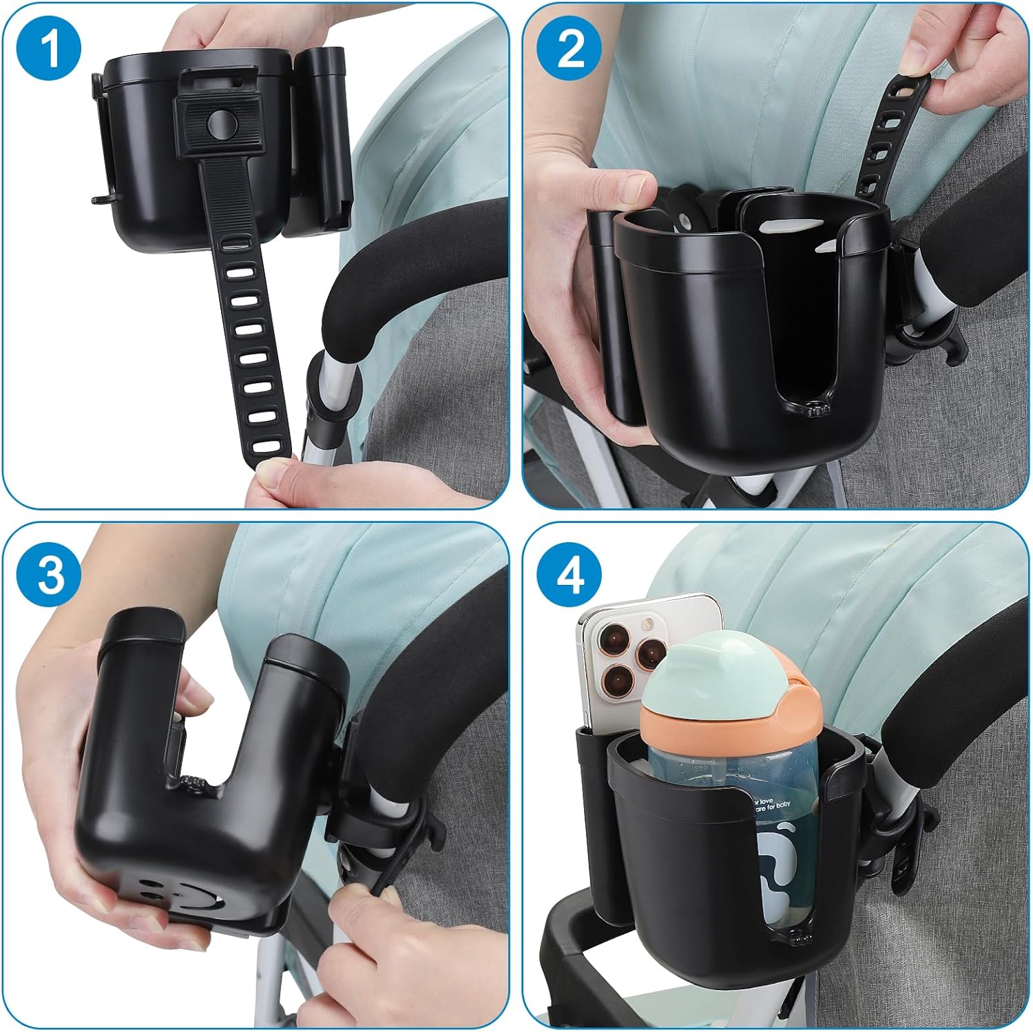 Stroller Cup Holder, Bike Cup Holder, Universal Cup Phone Holder for Uppababy Nuna Doona Strollers, Cup Holder for Stroller, Bike, Wheelchair, Walker