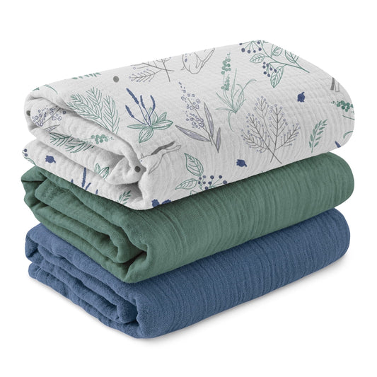 3-Pack Muslin Organic Cotton Swaddle Blankets for Newborn Infant Boys Girls 38"X40", Perky Fawn