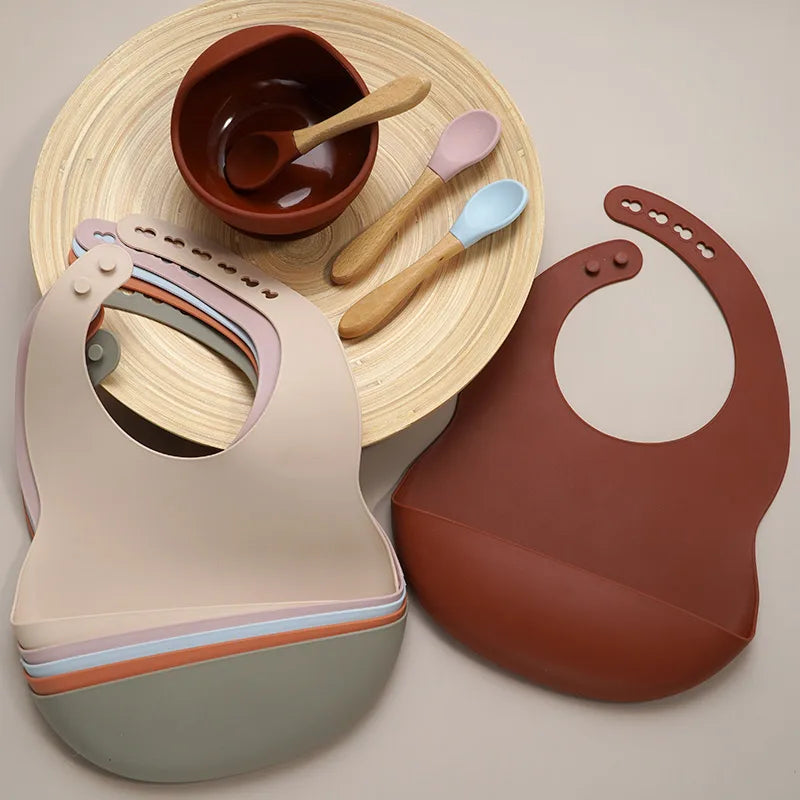 Muslinlife Newborn Baby Silicone Feeding Tableware Waterproof Baby Bibs for Toddler Breakfast Feedings