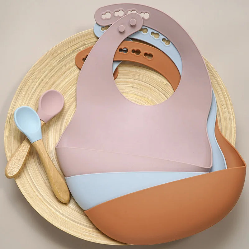 Muslinlife Newborn Baby Silicone Feeding Tableware Waterproof Baby Bibs for Toddler Breakfast Feedings
