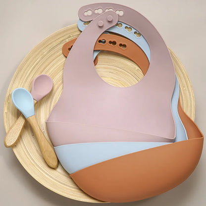 Muslinlife Newborn Baby Silicone Feeding Tableware Waterproof Baby Bibs for Toddler Breakfast Feedings