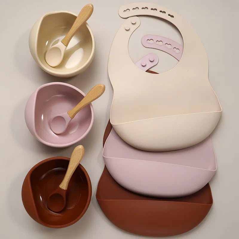 Muslinlife Newborn Baby Silicone Feeding Tableware Waterproof Baby Bibs for Toddler Breakfast Feedings