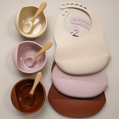 Muslinlife Newborn Baby Silicone Feeding Tableware Waterproof Baby Bibs for Toddler Breakfast Feedings