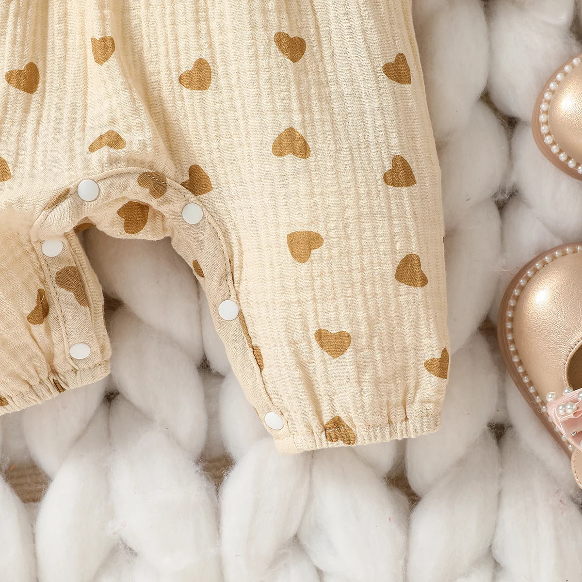 Baby Girls Summer Long Sleeve Printing Love with Bowknot for Casual Daily Cotton Jumpsuit