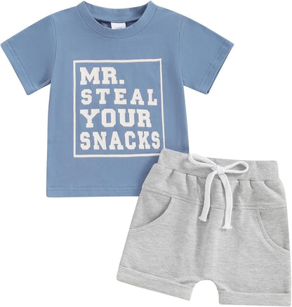 Toddler Baby Boy Summer Clothes Funny Letter T Shirt Elastic Waist Pockets Shorts Set 2 Piece Outfit