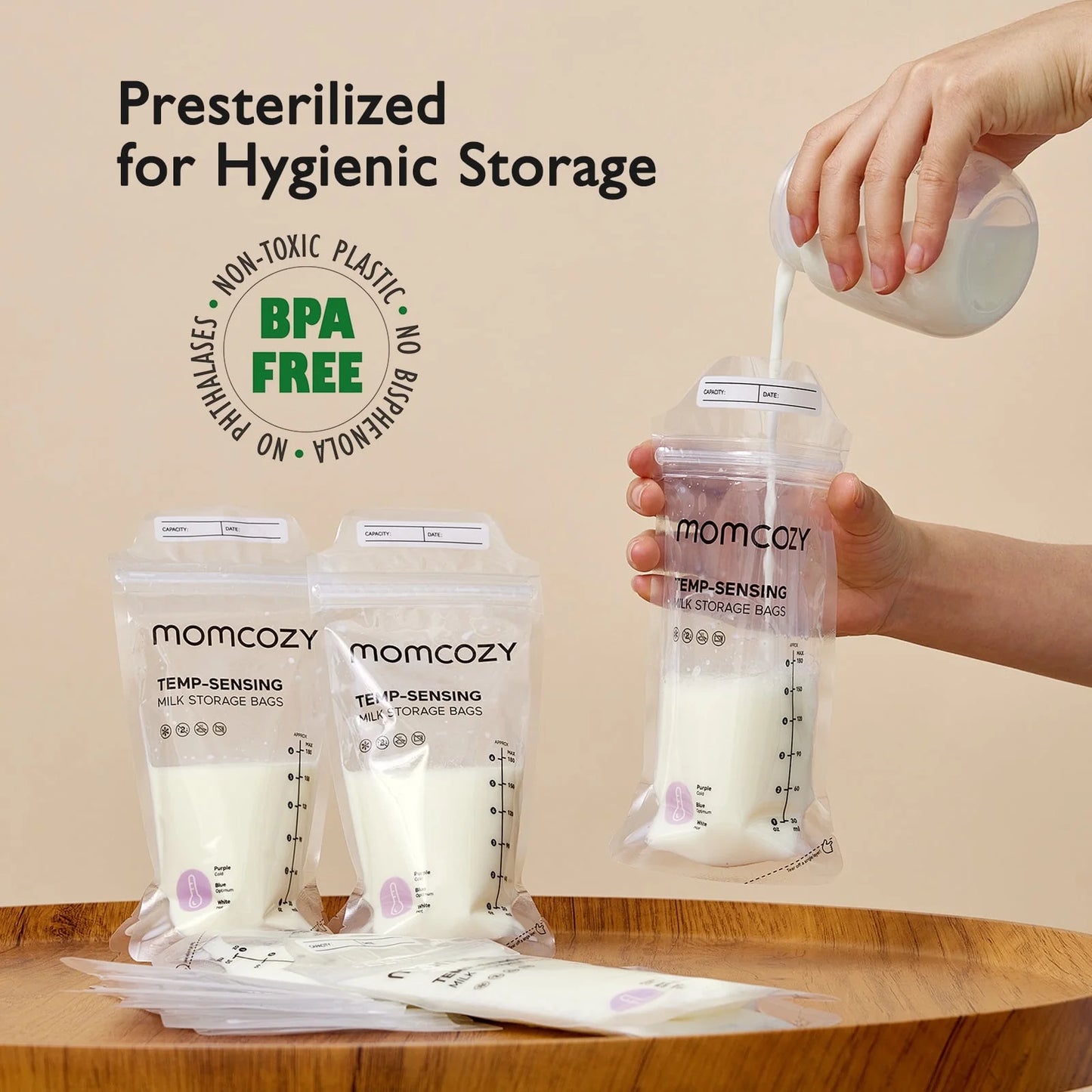 Baby Bottle Warmer, 6-In-1 Smart Temperature Control, Fast Baby Food Heater, Steam Sterilizer &  Breastmilk Storage Bags, Temp-Sensing Discoloration Milk Storage Bags, 180Ml/120 Count