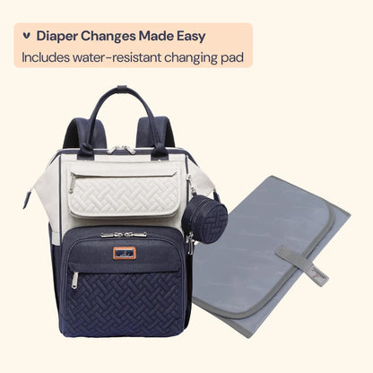 Diaper Bag Backpack, Spacious & Stylish Nappy Organizer, Stone Gray & Blue, 1 Pc