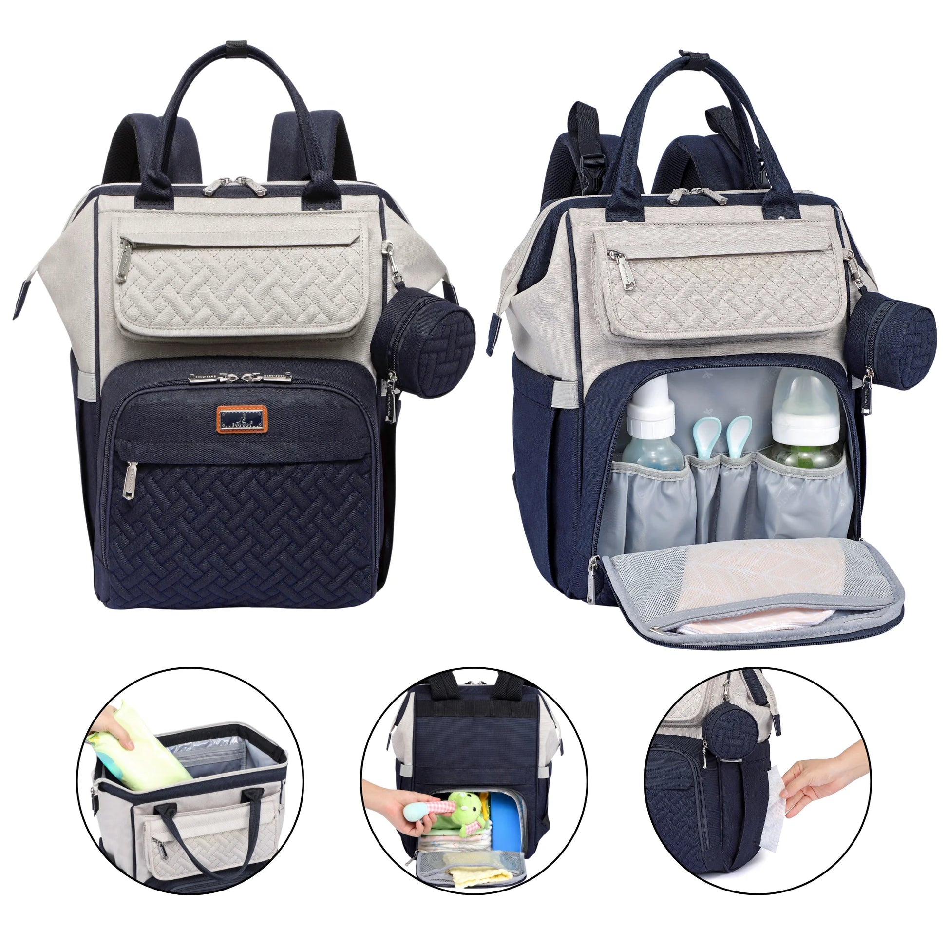 Diaper Bag Backpack, Spacious & Stylish Nappy Organizer, Stone Gray & Blue, 1 Pc