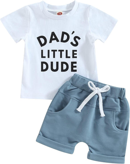 Toddler Baby Boy Summer Clothes Funny Letter T Shirt Elastic Waist Pockets Shorts Set 2 Piece Outfit