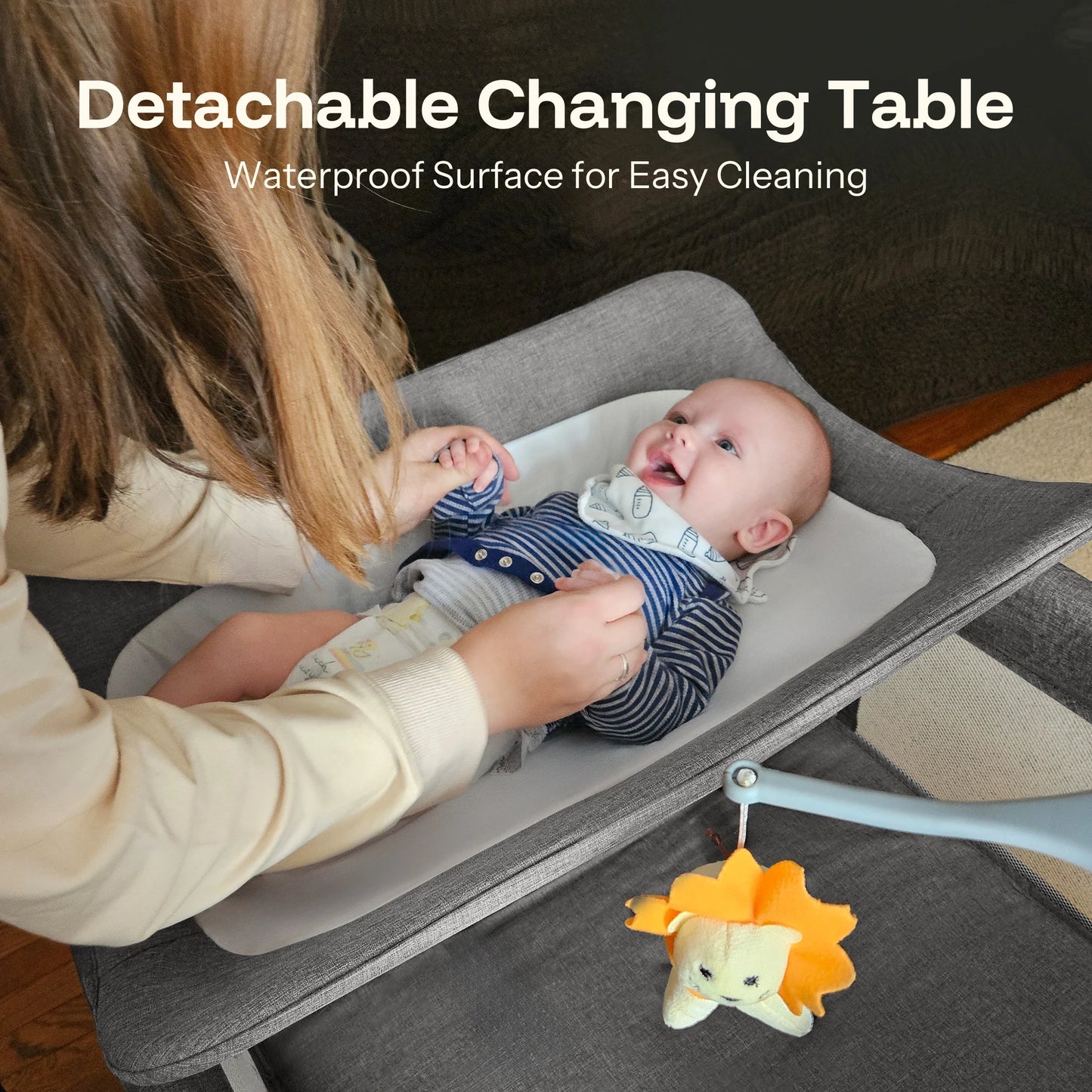 5 in 1 Portable Playard and Bassinet Bedside Sleeper for Newborn to Toddler, Unisex, Gray