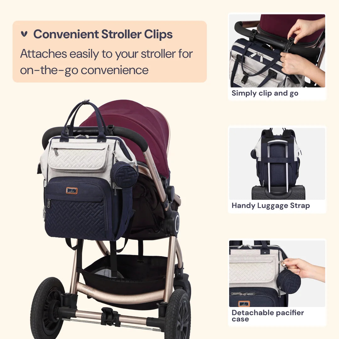 Diaper Bag Backpack, Spacious & Stylish Nappy Organizer, Stone Gray & Blue, 1 Pc