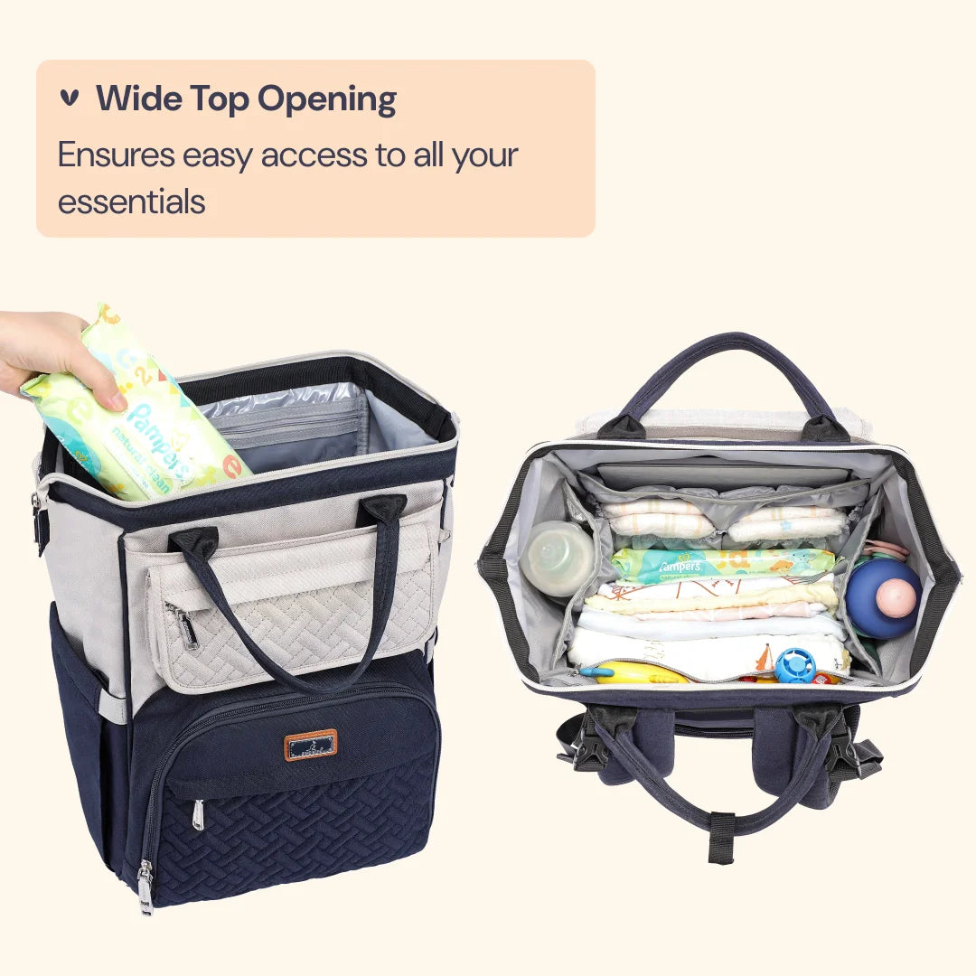 Diaper Bag Backpack, Spacious & Stylish Nappy Organizer, Stone Gray & Blue, 1 Pc