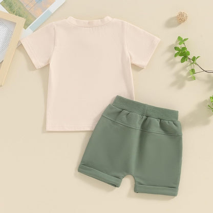 Toddler Baby Boy Summer Clothes Funny Letter T Shirt Elastic Waist Pockets Shorts Set 2 Piece Outfit