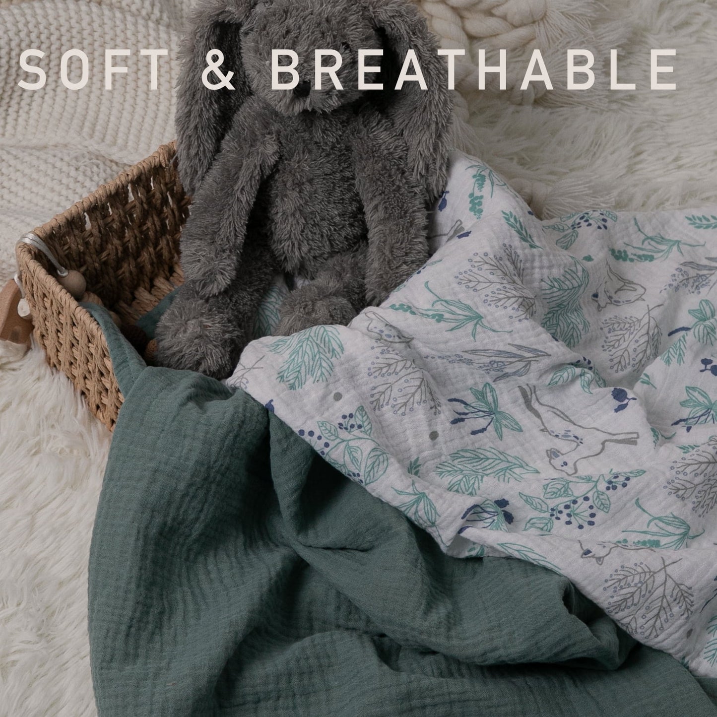 3-Pack Muslin Organic Cotton Swaddle Blankets for Newborn Infant Boys Girls 38"X40", Perky Fawn