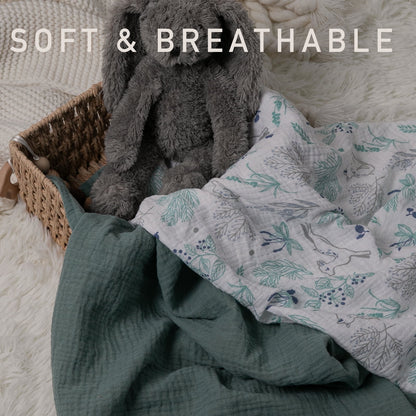 3-Pack Muslin Organic Cotton Swaddle Blankets for Newborn Infant Boys Girls 38"X40", Perky Fawn