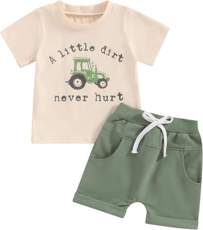 Toddler Baby Boy Summer Clothes Funny Letter T Shirt Elastic Waist Pockets Shorts Set 2 Piece Outfit
