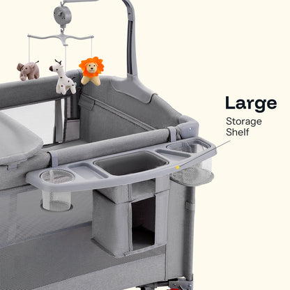 5 in 1 Portable Playard and Bassinet Bedside Sleeper for Newborn to Toddler, Unisex, Gray